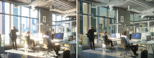 Hallo window tint in an office-before and after