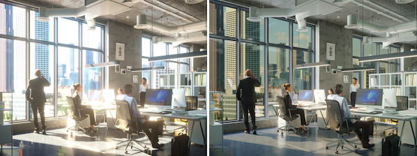 Hallo window tint in an office-before and after