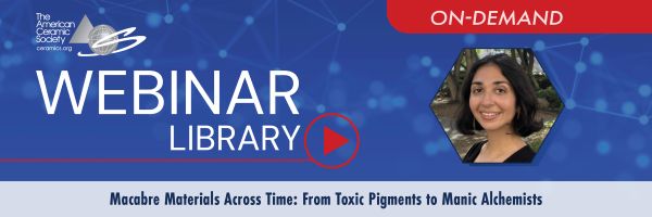 Webinar advertisement featuring "Macabre Materials Across Time" with a portrait of the speaker.