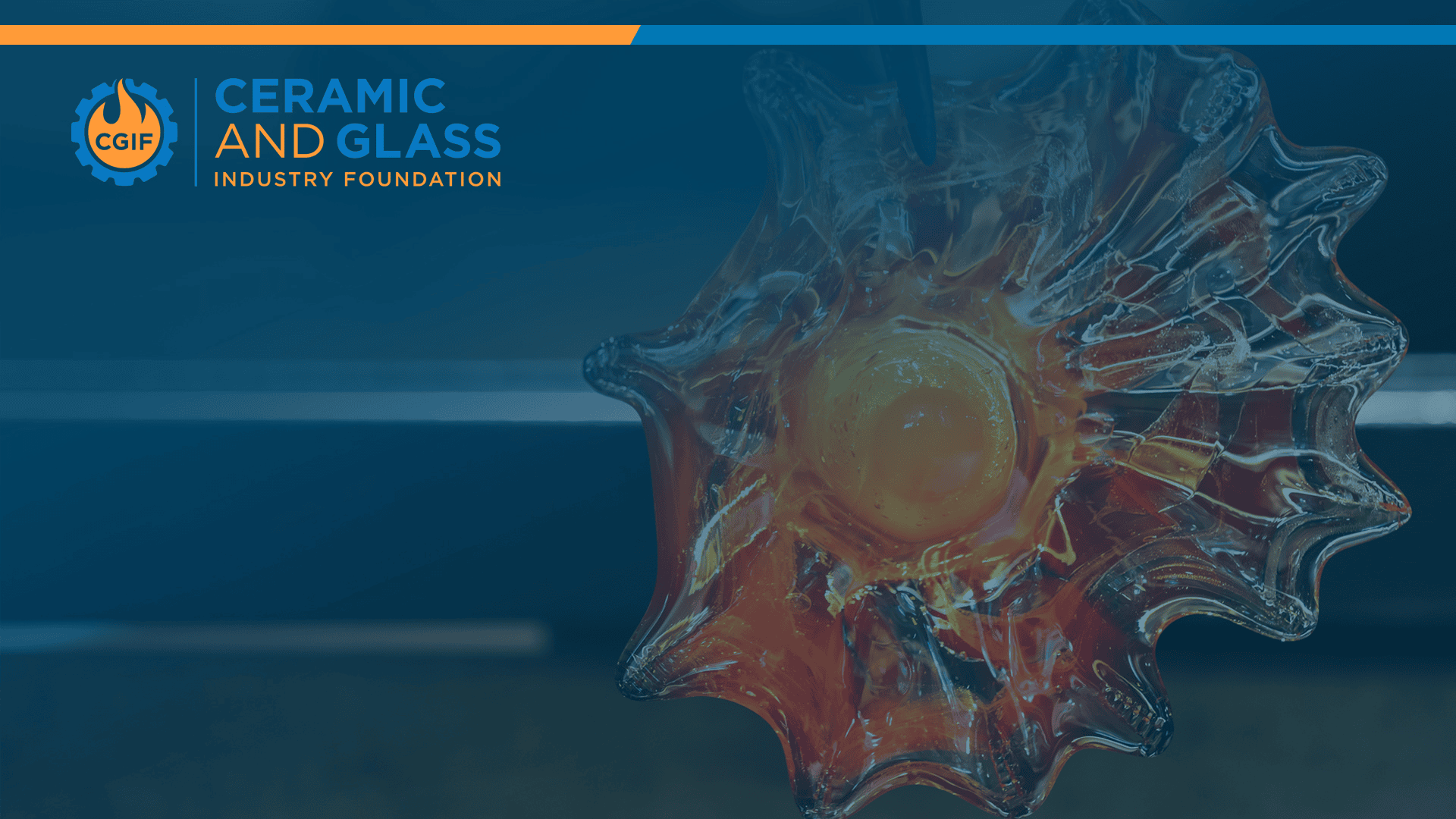 Colorful blown glass with CGIF logo.