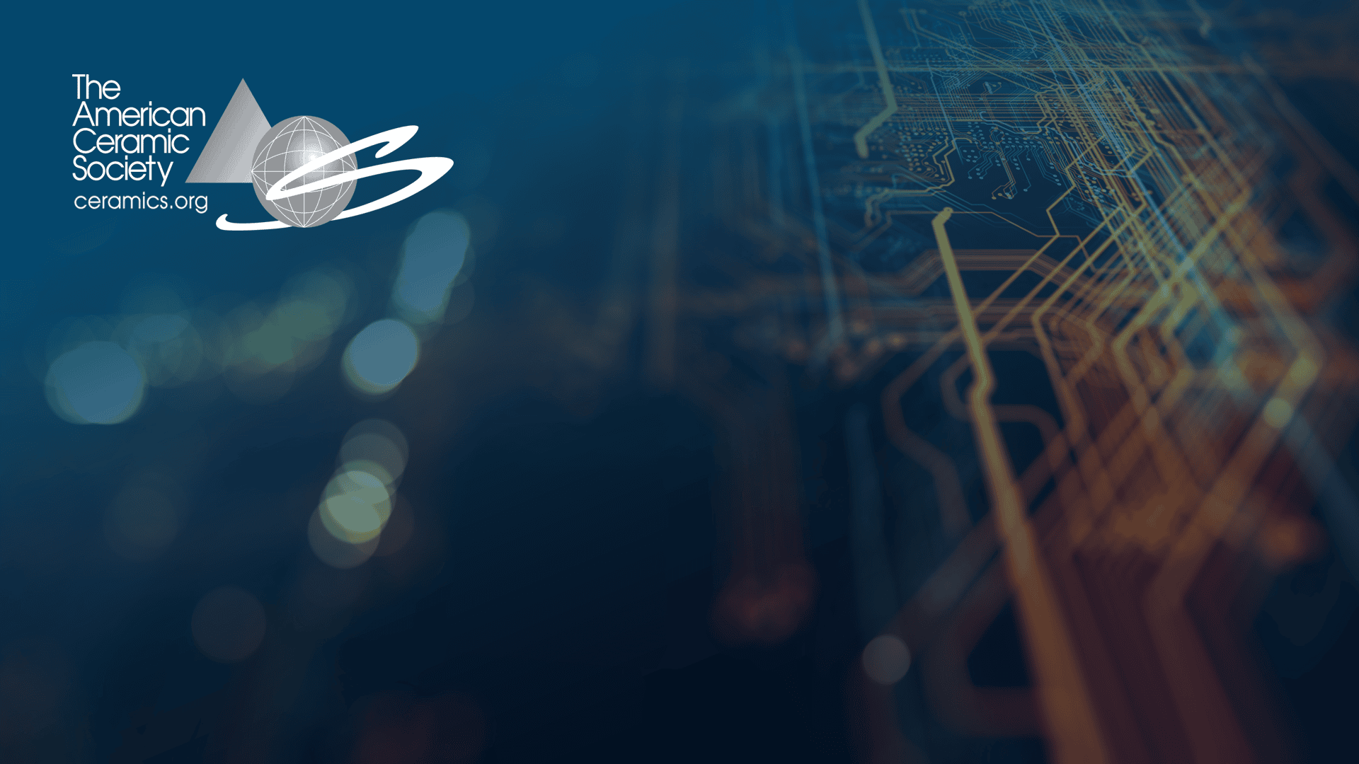 The American Ceramic Society logo with a circuit board design background.