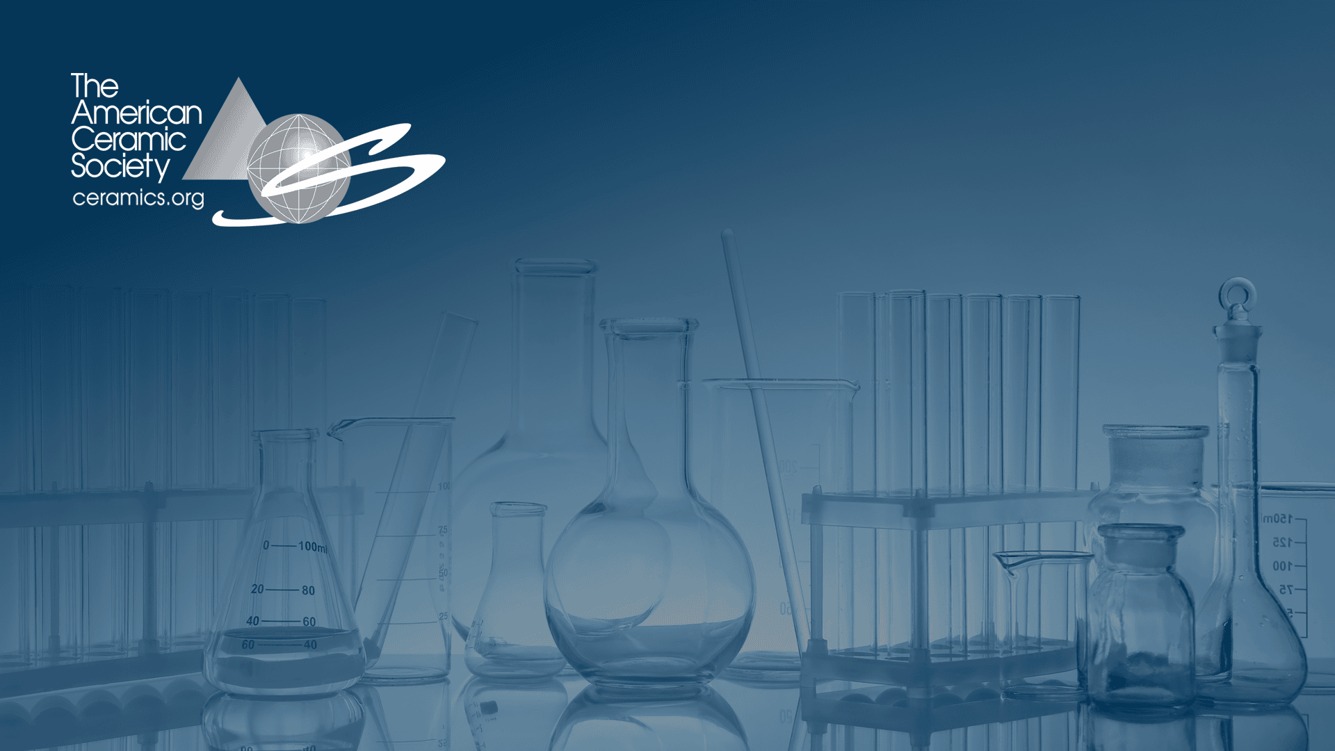 Ceramic science: Lab glassware with The American Ceramic Society logo.