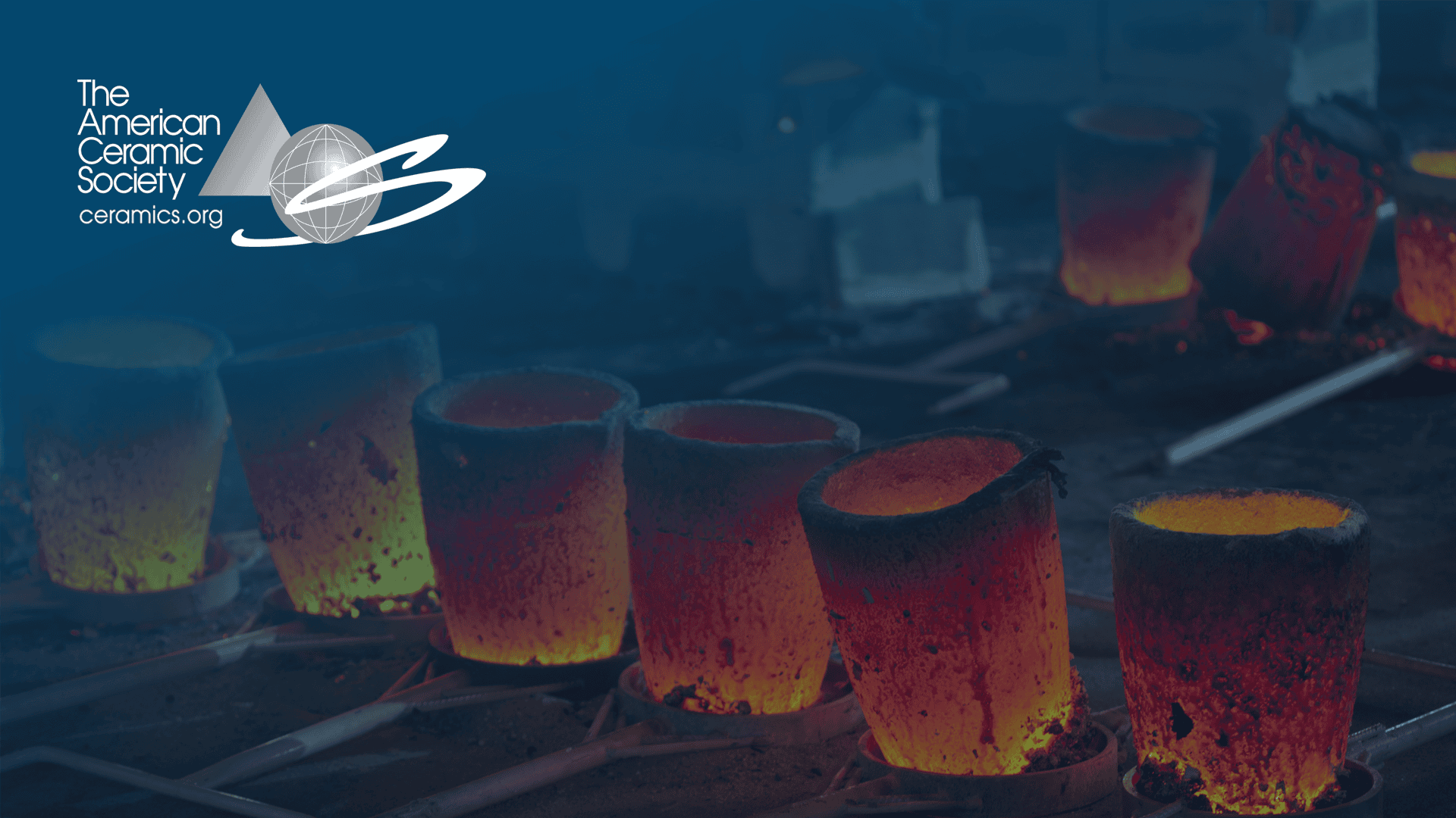 Molten ceramic material glowing in crucibles, showcasing ceramic science.