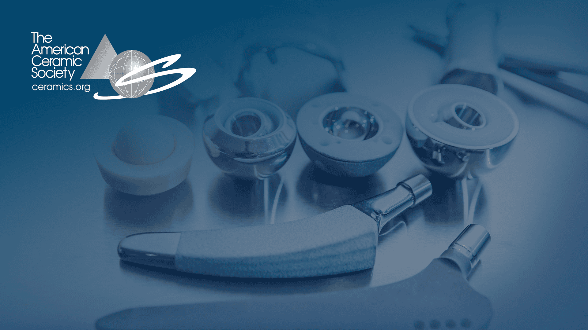 The American Ceramic Society logo with various ceramic tools on a blue background