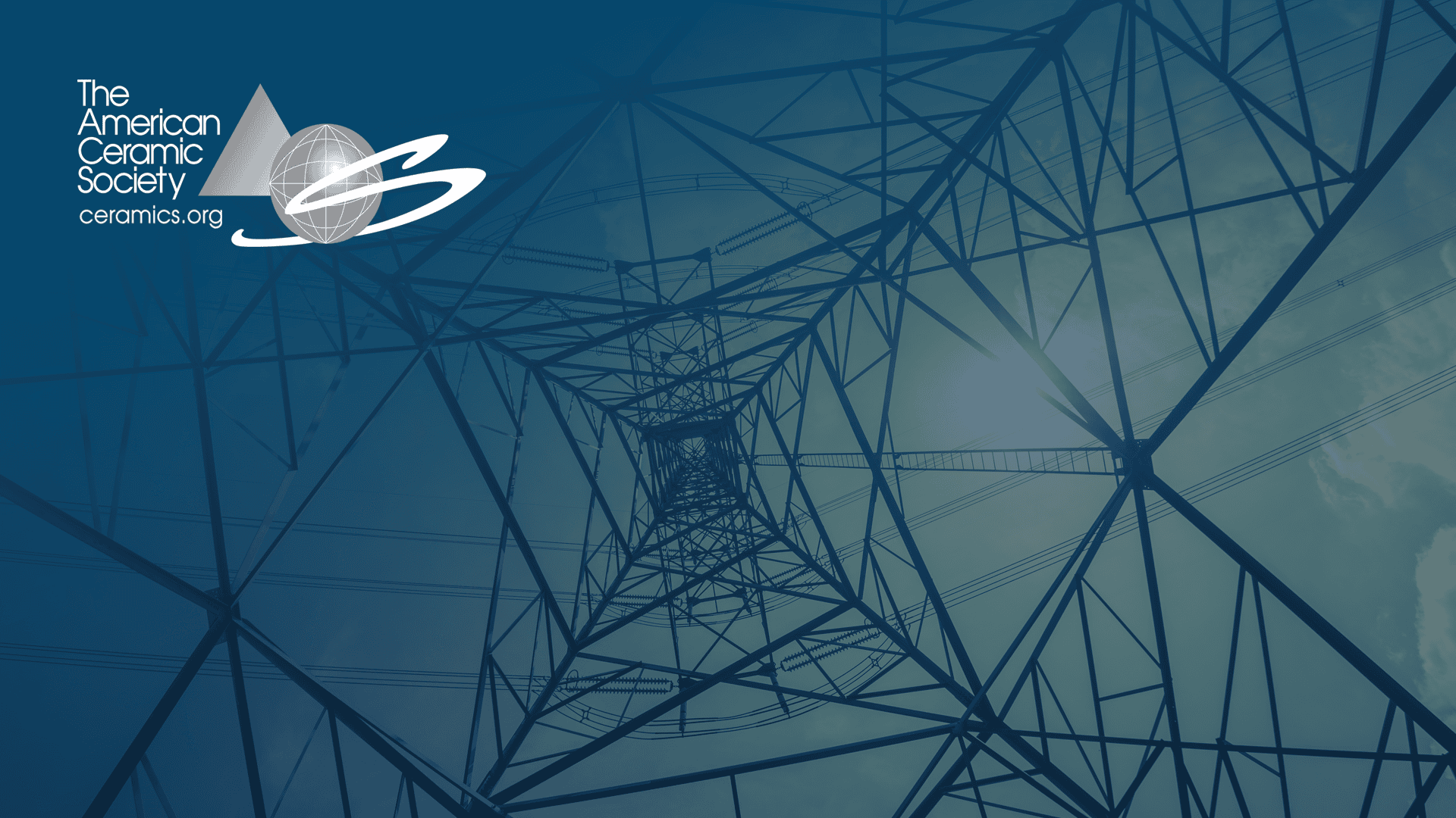 The American Ceramic Society logo over a photo of electrical transmission towers.